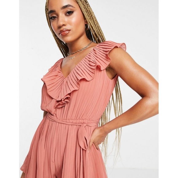 Rare London Pleated Playsuit/Romper with Ruffle Detail in Pink - Size 6 - Picture 3 of 4